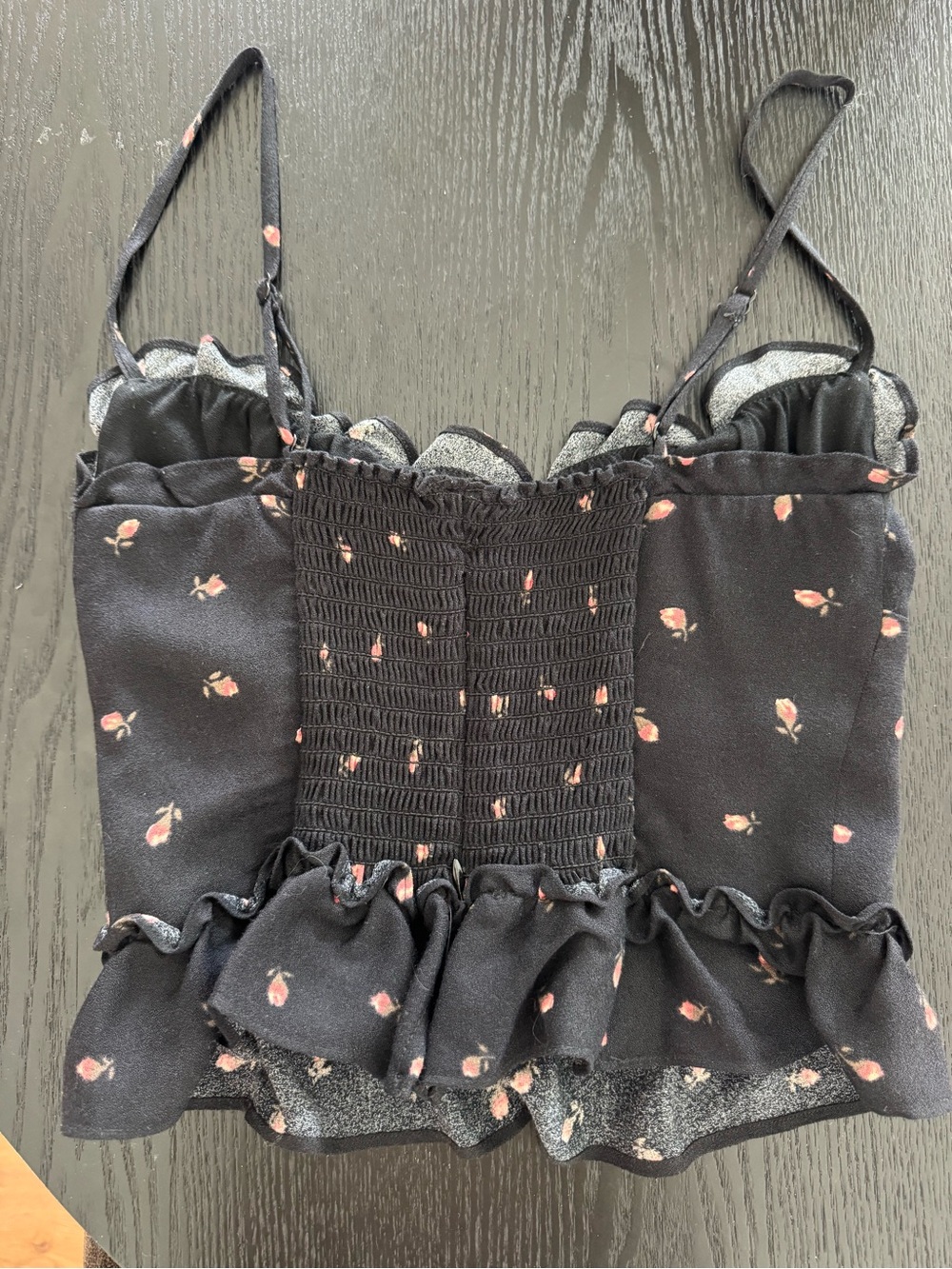 Reformation Black Floral Ruffle Bustier Top - Picture 3 of 7